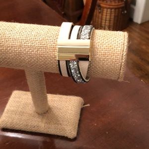 Cream and silver sparkles leather bracelet